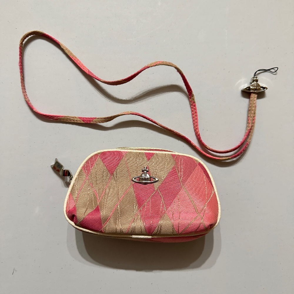 Vivienne Westwood pink pouch coin purse cosmetic makeup bag and phone strap set